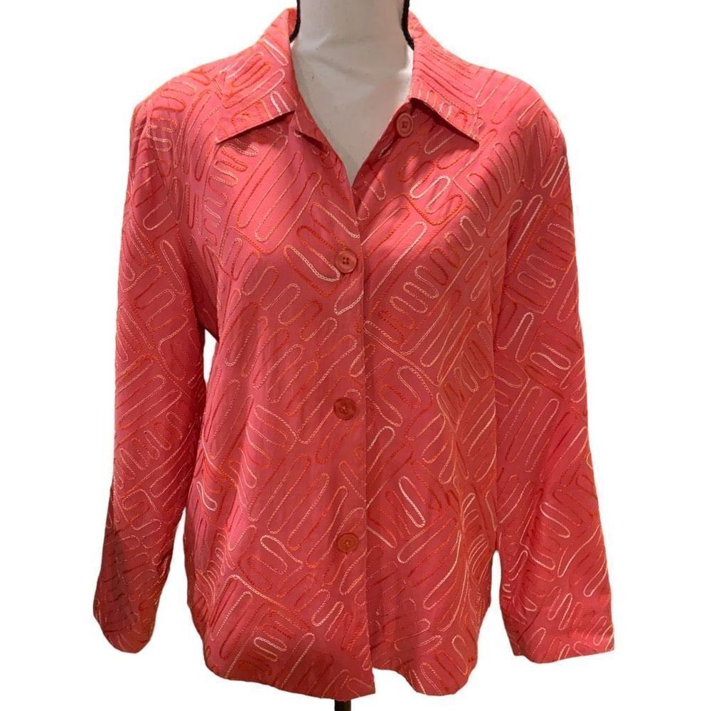 Patchington Vintage 80s 90s Embroidered Silk Blend  Melon Blazer Wmn Medium EUC‎